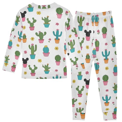 Pajama Sets Long Sleeve Cactus Garden Flowers Soft Comfy Sleepwear 2 Piece PJS 3-8T3