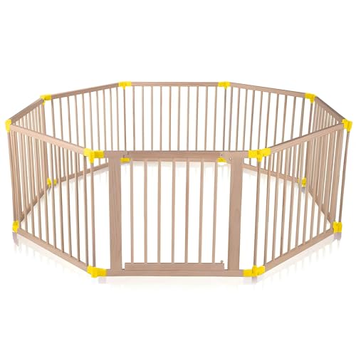 Baby Vivo Parque corralito Plegable Puerta Robusto Bebe Barrera de Seguridad hecho de Madera con Puertas - ajustable individualmente - 8 Elemente PREMIUM