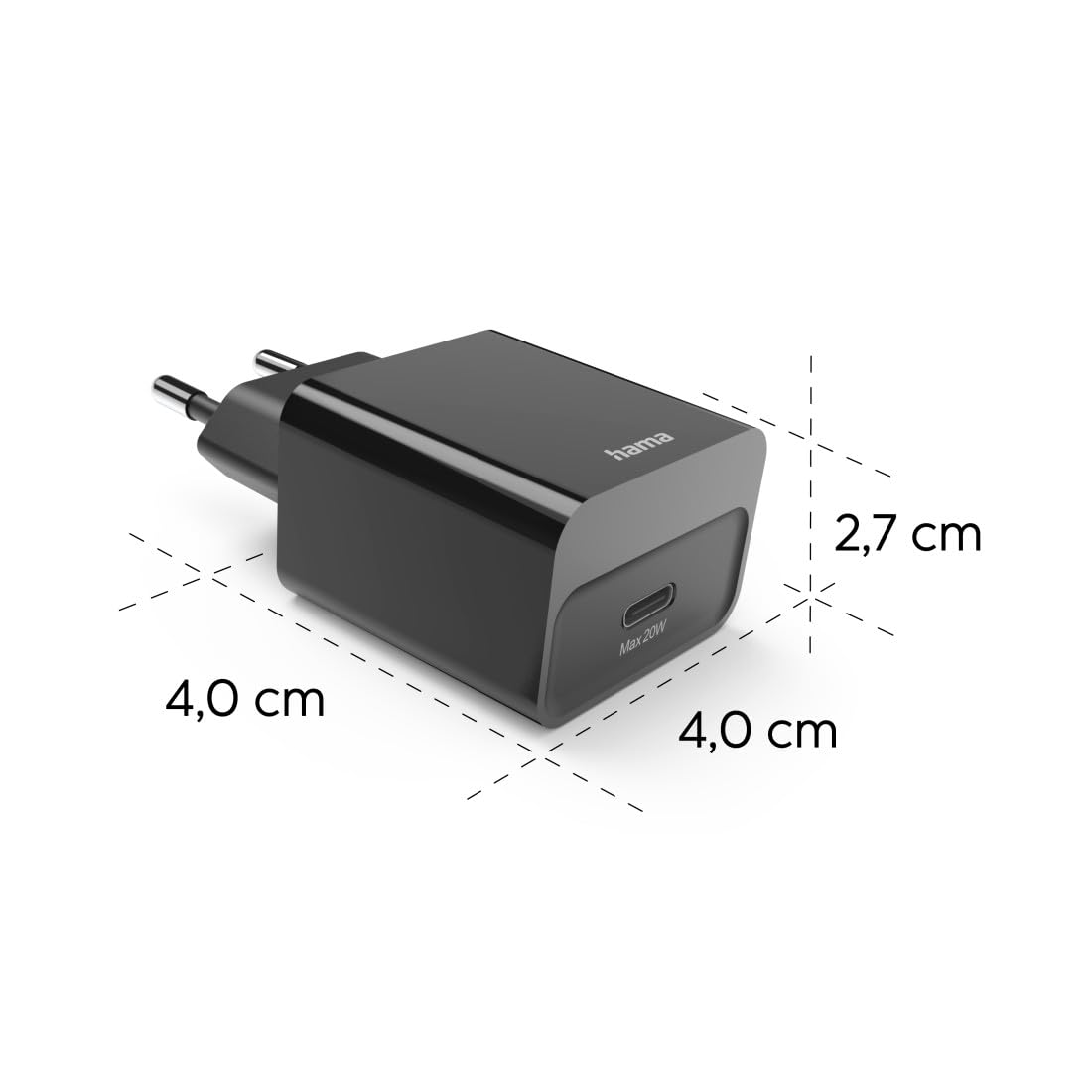 HAMA Szybka Ładowarka Sieciowa 20W, USB-C, Technologia Power Delivery, Kompatybilna z iPhone’ami od 11 do 15, Idealna do Smartfonów, Tablety, Powerbanki, Bezpieczne Ładowanie, Czarna
