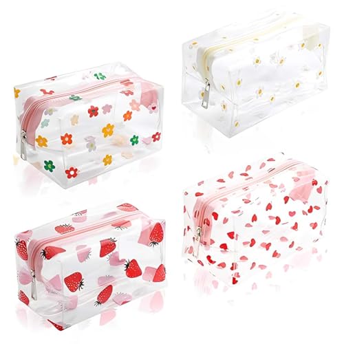 Neceser transparente de 4 piezas, bonito neceser con forma de flor, neceser transparente con cremallera, neceser de viaje, set de neceser de viaje para hombre y mujer.