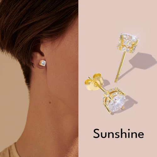 KRKC Moissanite Earrings, Lab Grown Diamond Stud Earrings for Women, 14K Golden Plated Sterling Silver, Bloom Design, 2 Carat D Color VVS1, Hypoallergenic, Gift for Wife, Mom, Her3