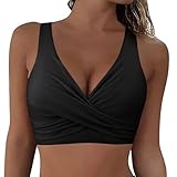 Firpearl Black Bikini Top for Large Bust Underwire Swimsuit Top Criss Cross Full Coverage Bathing Suit Tops US8