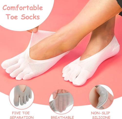 5 Pairs Orthopedic Toe Compression Socks for Bunion, Low Cut Liner Five Finger Socks No Show with Gel Tab Athletic Breathable Toe Separator Sock for Women4