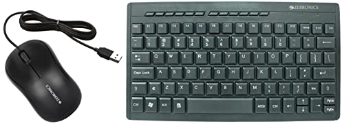 ZEBRONICS ZEB-K04 Mini Multimedia USB Wired Keyboard with 96 UV Coated Keys & Zeb-Comfort Wired USB Mouse, 3-Button, 1000 DPI Optical Sensor, Plug & Play, for Windows/Mac, Black