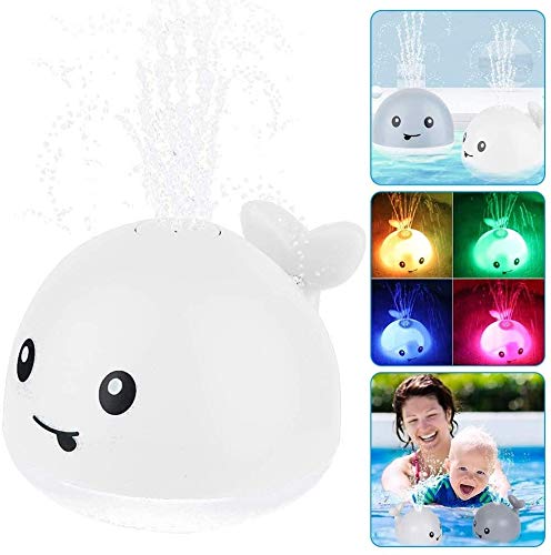 Water Spray Ball Toys, Baby Light Up Bath Toys for Toddlers,Electric Induction Water Whale Toy Bathing Doll with Lighting and Music Design (Color : White)