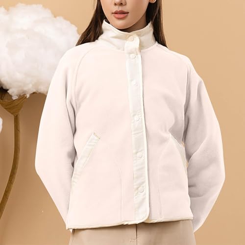 Fleece Jackets for Women Stand Collar Long Sleeve Soft Polar Casual Coat Teen Girl Winter Teddy Jacket with Pocket2