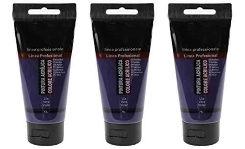 H HANSEL HOME Pintura Acrílica Colores, Alta Cobertura y Resistencia a la Luz, Sostenible/No Tóxico, Pintura Acrílica Profesional, Tubo de 75ml - Lila 3 Unidades