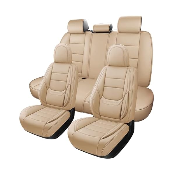 NS YOLO Full Coverage Car Seat Covers Universal Fit for Cars SUVs Pick-up Trucks with Waterproof Leatherette in Automotive Vehicle Interior Accessories (Beige, Full Set(5 Seats)) - Image 7