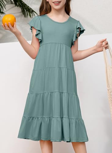 blibean Girls Summer Boho Sun Dress Tween Ruffles Tiered Dresses Size 6-15 Years4