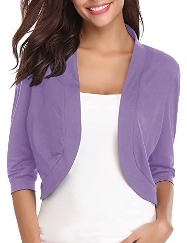 Bolero de manga larga elegante iClosam chaqueta corta calada morada talla L