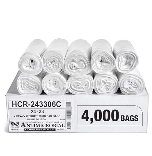 Image of Aluf Plastics 16 Gallon 6 Micron (eq) Clear Trash Bags 24 inch x 33 inch 4000 Count