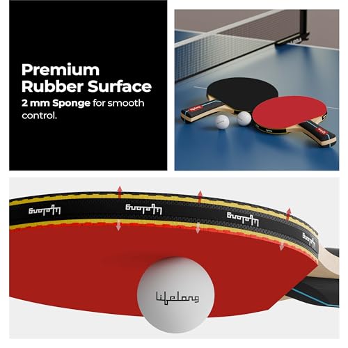 Image of Lifelong Table Tennis Racquet Set with Carry Bag | 7-Ply Wood Paddle Set, 2 Bats & 2 Balls | Premium Rubber Surface, 13mm Thickness | Indoor & Outdoor Sports Equipment