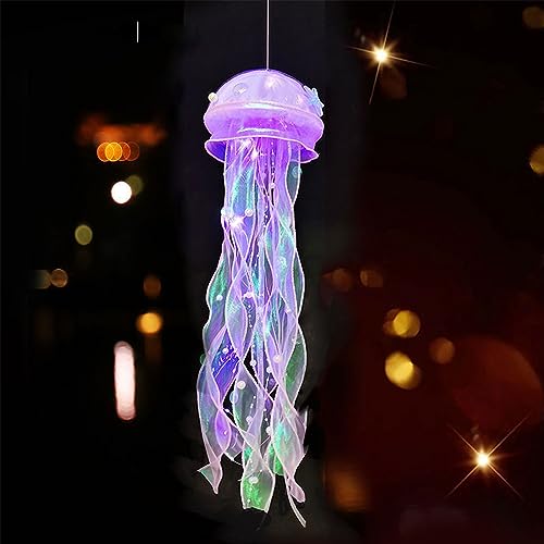 Image of Jellyfish Lamp Led Lantern Decorations for Nursery Birthday Gift | Ocean Theme Decor | Purple Hanging Jelly Fish Light for Bedroom Little Mermaid Birthday Party Baby Shower