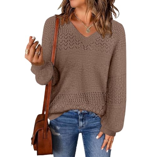Womens V-Neck Knitted Tops Long Sleeve Shirt Fall Trendy Sweater 2025 Fashion Casual Work Outfits2