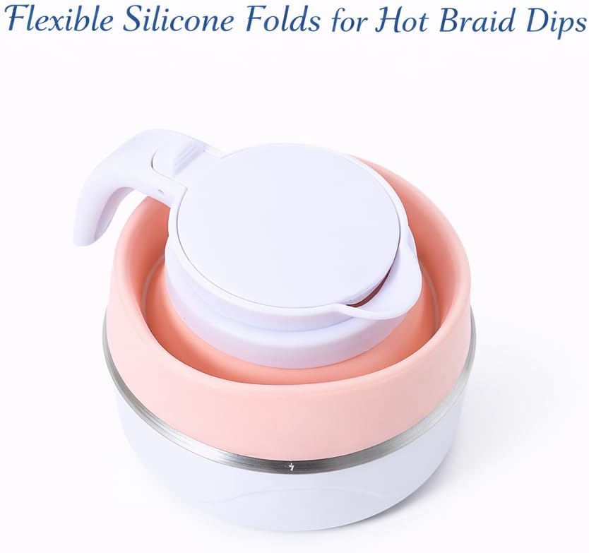 Hair Dipping Kettle for Braids – Pink Collapsible Silicone Electric Kettle 1.2L, Portable Hot Water Boiler for Braiding Hair, Travel, Dorm and Salon Use, 110V Compact Folding Pitcher Style