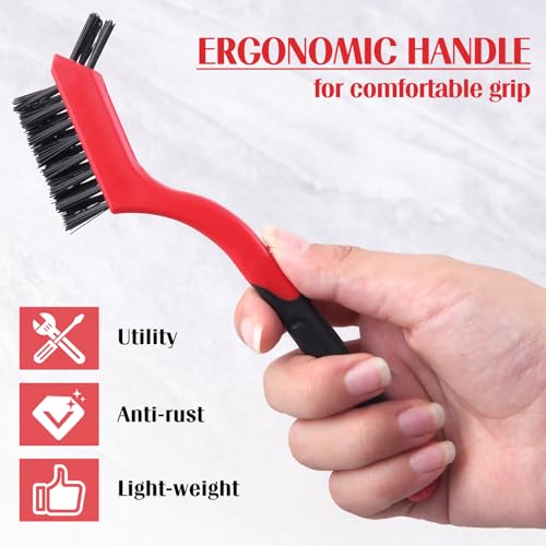 Image of 8 Pcs Wire Brush Set with Metal Scraper, Brass /Stainless Steel /Nylon Bristles Brush with Curved Handle, Heavy Duty Metal Brush for Rust Removal Welding Slag Paint Scrubbing Dust Deep Cleaning