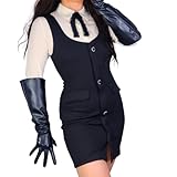 [LAQWARM] レディース ロングレザーガントレットグローブ 20インチ フェイクラムスキン ストレッチ コスプレ ダンスコスチューム パーティー用 (ブラックテック)