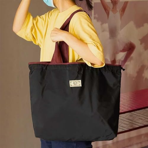 Bolsa grande reutilizável para compras com cordão, bolsa de ombro dobrável de nylon para mulheres, bolsa de compras portátil e ecológica, bolsa de mercado resistente para supermercado, viagem e uso