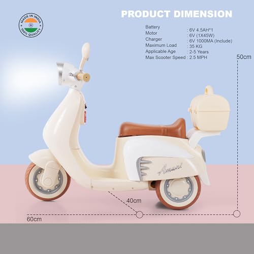 Image of Little Rides Lambretta Scooter | Rechargeable Battery Operated Ride-On Bike for Kids | Ages 2 to 5 Years | Premium Ride-On Toy Bike for Toddlers - Children - (Cream)