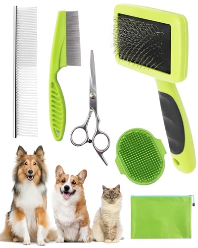 Image of Dog Brush for Shedding Grooming,6 Pack Long-Pin Brush Set for Long Haired Dog Cat Goldendoodles Poodles Doodles Green