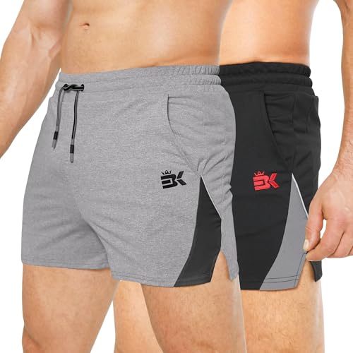 BROKIG Mens Gym Running Short Shorts, 5 Inch Muscle Training Sports Workout Exercise Football Lightweight with Pockets(Medium,Black/Dark Grey)