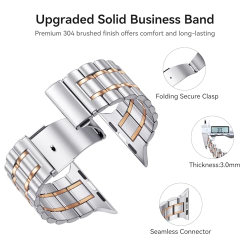 Image of Bestig Compatible with Apple Watch Bands for Men Women 40mm 38mm 41mm 42mm(Series 11 10), Premium Solid Stainless Steel Metal Business Strap for iWatch Series 10 9 8 7 6 SE 5 4 3 2 1, Silver /Rose Gold