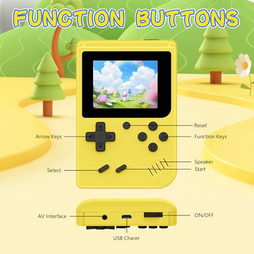 Image of Retro Gaming Console, Built-in 400 Classic Retro Game Console, 3.0 Inch IPS Screen Retro Handheld Game Console, 1020mAh Rechargeable Battery, Portable Arcade Video Gaming Console (Yellow)