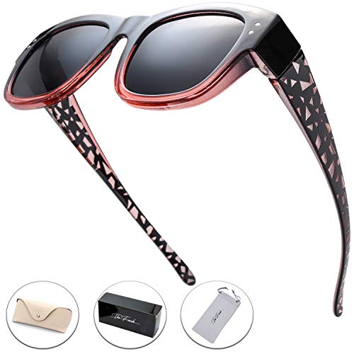Image of The Fresh High Definition Polarized Wrap Around Shield Sunglasses for Glasses - Leather Eyeglasses Case