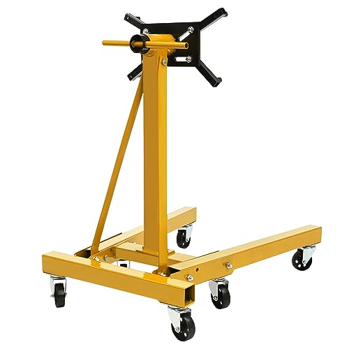 Folding Engine Stand Engine Hoist 2000 LBS Auto Repair Rebuild Steel Engine Stand Folding Motor Hoist Dolly Mover Jack with 360 Degree Rotating Head & Swivel Caster Wheels (Yellow)