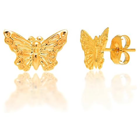 JewelStop 14k Solid Yellow Gold Butterfly Stud Earrings Cover