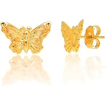 JewelStop 14k Solid Yellow Gold Butterfly Stud Earrings