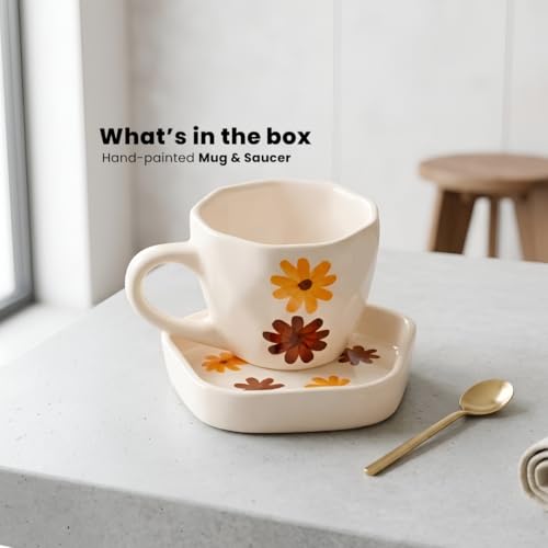 Image of Ceramic Coffee Cup with Saucer Set of 1, 250ML Microwave and Dishwasher Safe Large Tea Cups | Large Cup for Coffee | Ideal Use for Every Occasion, Gifting
