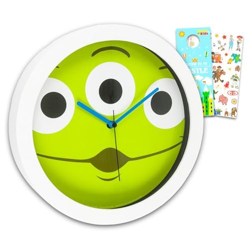 Image of Toy Story Wall Clock Set - Bundle with 9.75" Woody and Buzz Lightyear Clock, Tattoos and More | Disney Bedroom Decor for Kids and Adults