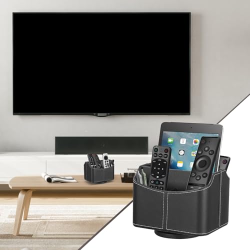 Dyserbuy 360 Degree Rotatable Remote Control Holder, TV Remote Holder with 5 Compartments, PU Leather Remote Storage, for TV/Media Controller, iPad, Phone, Pen (Black) - Cosy Home Interiors Dyserbuy 360 Degree Rotatable Remote Control Holder, TV Remote Holder with 5 Compartments, PU Leather Remote Storage, for TV/Media Controller, iPad, Phone, Pen (Black) - Image 6