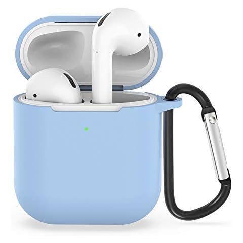ZALU Upgrade Compatible for AirPods Case with Keychain [Front LED Visible] Premium Silicone Cover Skin for AirPods Charging Case 2 (Sky Blue) Cover