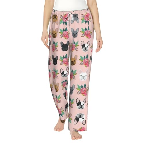 Pantalon pyjama ample femme bouledogue imprimé fleur vêtement nuit