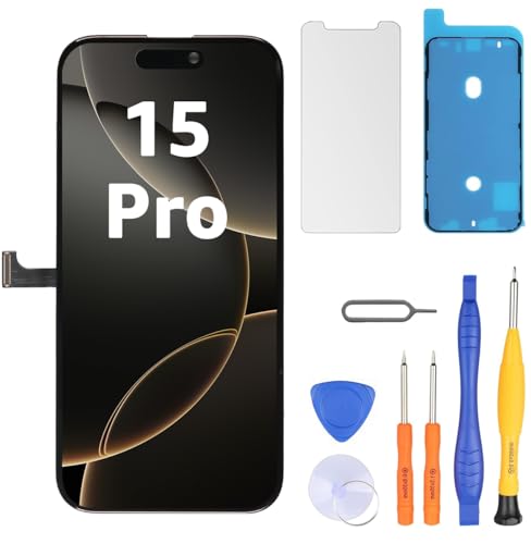 LL TRADER Screen Replacement for iPhone 15 Pro 6.1 LCD Retina FHD Display COF Touch Screen Digitizer with Repair Tool Kits Waterproof Tape Screen Protector (Truetone programable)