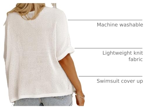Image of Dokotoo Womens Floral Fashion Summer Tops 2026 Short Sleeve Crochet Sweaters Swimsuit Cover Ups Lightweight Knit Pullover