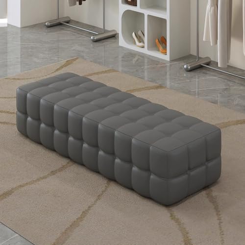 Banc à chaussures entrée rectangulaire et repose-pieds ottoman en cuir