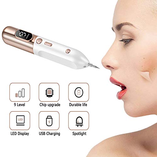 Preisvergleich Produktbild Muttermal Entfernen - Leestar Maulwurf Entfernen Professioneller Schönheits-Stift, mit 9 Stärke Stufen für Gesicht und Körper, Entfernung Warzen, Nävus, Muttermal, mit LCD-Bildschirm, USB Aufladbar