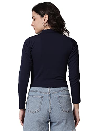 Image of SIRIL Women's Regular Fit Knitted Crop T-Shirt