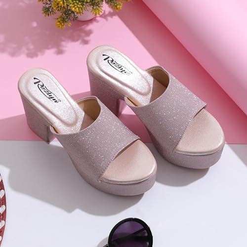 Image of ROZLYN Women's Glitter Block Heel Platform Sandals, Open Toe High Heels