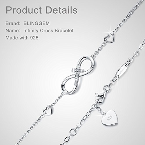 BlingGem Bracelet for Women Infinity Cross 925 Sterling Silver Cubic Zirconia Religious Cross Infinity Love Charm Bracelet Birthday Jewelry Gifts for Women Wife3