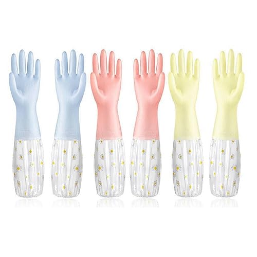 GNURBDILFO Guantes de Limpieza para Lavavajillas 3 Pares - Guantes de Goma Reutilizables Antideslizantes LavanderíA Cocina JardineríA Guantes DoméSticos 50CM