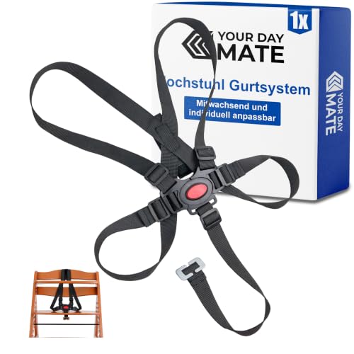 Hochstuhl Gurtsystem 5-Punkt Gurt kompatibel mit Hauck Alpha Beta Stokke Tripp Trapp ohne Baby Set roba Sit Up mitwachsend und verstellbar Schwarz
