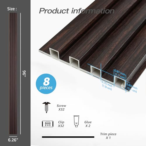 Image of Art3d 96 x 6 Inch WPC Wood Diffuser Slat Wall Panel, 8-Pack, Black Walnut