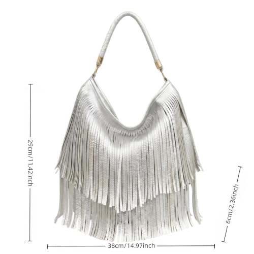 Image of IAMUHI Casual Rivets Fringed Shoulder Handbag for Women,Soft Vegan Leather Hippie Crossbody Purse Bag Hobo Bag