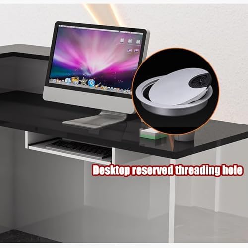 Modern L-Shaped Reception Desk with LED Lights, Stylish Wooden Front Counter with Lockable Drawer, Ideal Office Desk for Classrooms & Reception Areas (White/Gray, 55in)