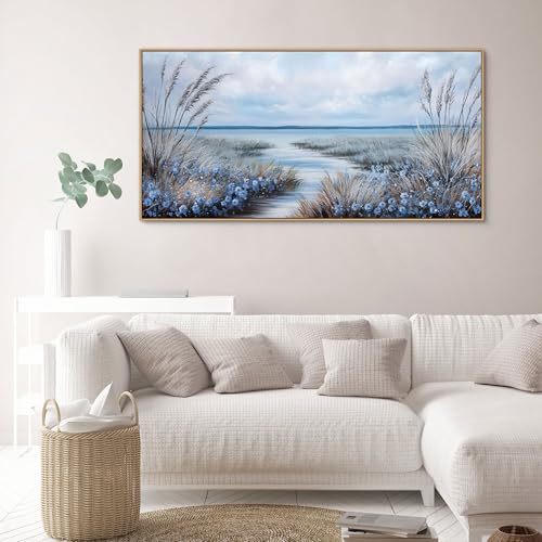 KLAKLA Beach Wall Art - Blue Large Canvas Art Living Room Wall Decor Sea Wave Picture Artwork Modern Bedroom Office Home Decor - 48x24 Inches by KLAKLA - Used condition - Image 3
