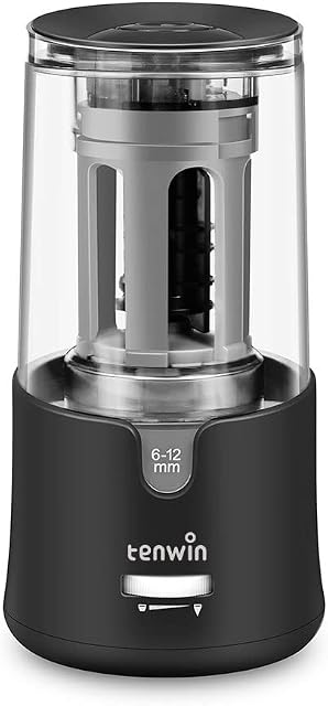 Electric Pencil Sharpener, AC Adapter Powered Sharpener with Container for 6-12mm Coloured Pencils, Auto Stop for Artists, Kids, Office, Classroom, School Use, Portable, Heavy Duty (Black)